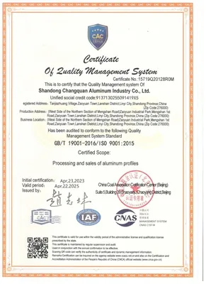 China Shandong Changquan Aluminium Industry Co., Ltd. отримала сертифікат ISO...